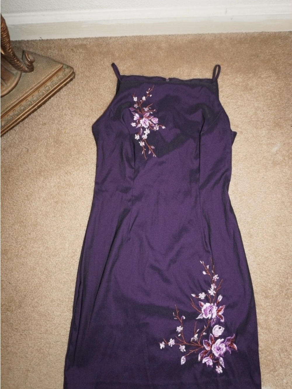 CDC Purple Floral Slip Dress with Embroidered Accents